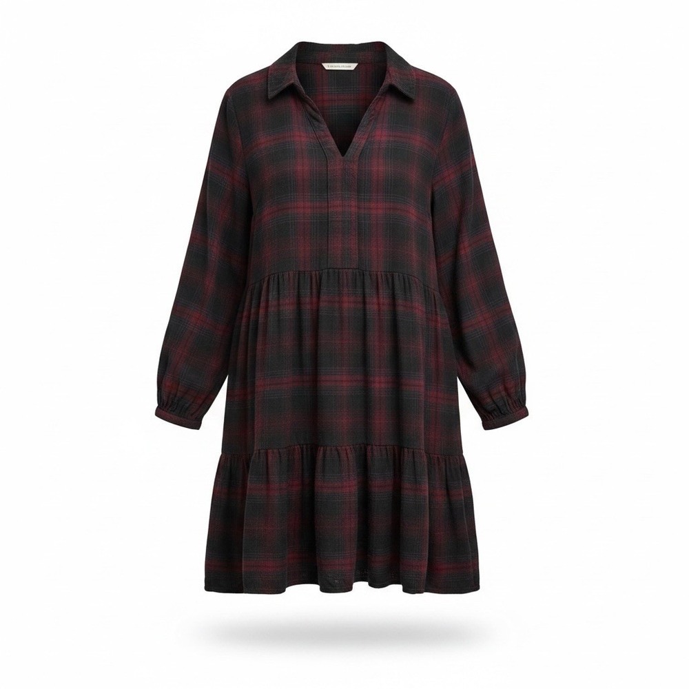 Beach Lunch Lounge Darcie Babydoll Plaid Flannel Dress Red Black Large LCD5083